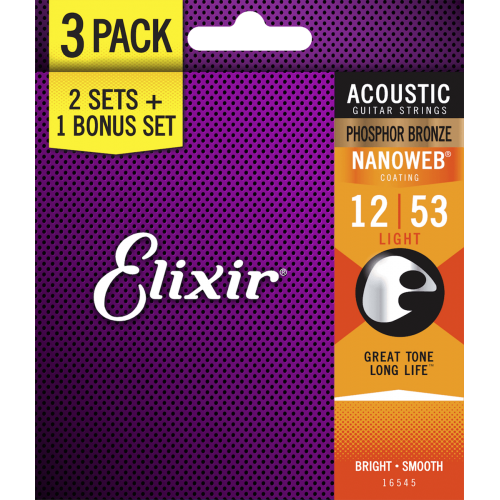 Elixir Acoustic Nanoweb Phosphor Bronze 16545 light - Pack 3
