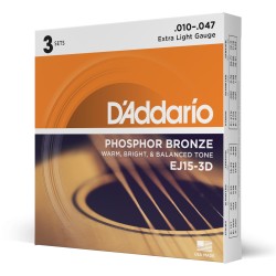 D'Addario EJ15-3D Tension Extra Light – 3 Jeux