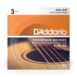 D'Addario EJ15-3D Tension Extra Light – 3 Jeux