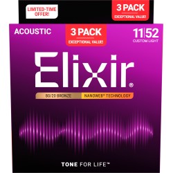 Elixir Acoustic NanoWeb Bronze 16538 custom light - Pack 3