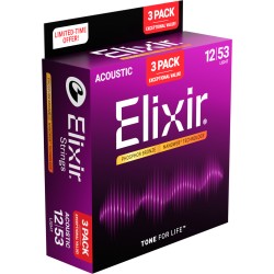 Elixir Nanoweb Phosphor Bronze light 12-53 - Pack 3 jeux